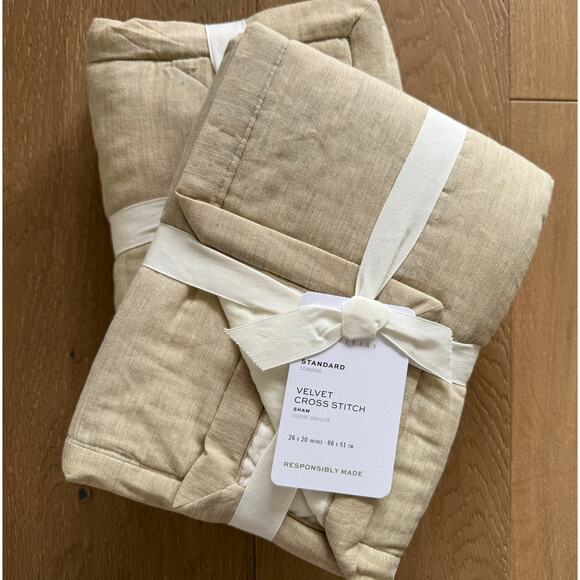 New Pottery Barn Ivory Velvet Cross Stitch Standard Sham Set 2 - Picture 1 of 3